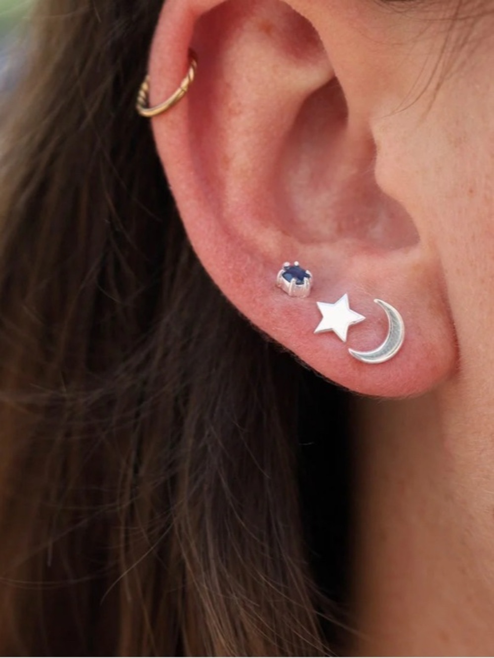 925 Sterling Silver Star & Crescent Moon Stud Earring Set